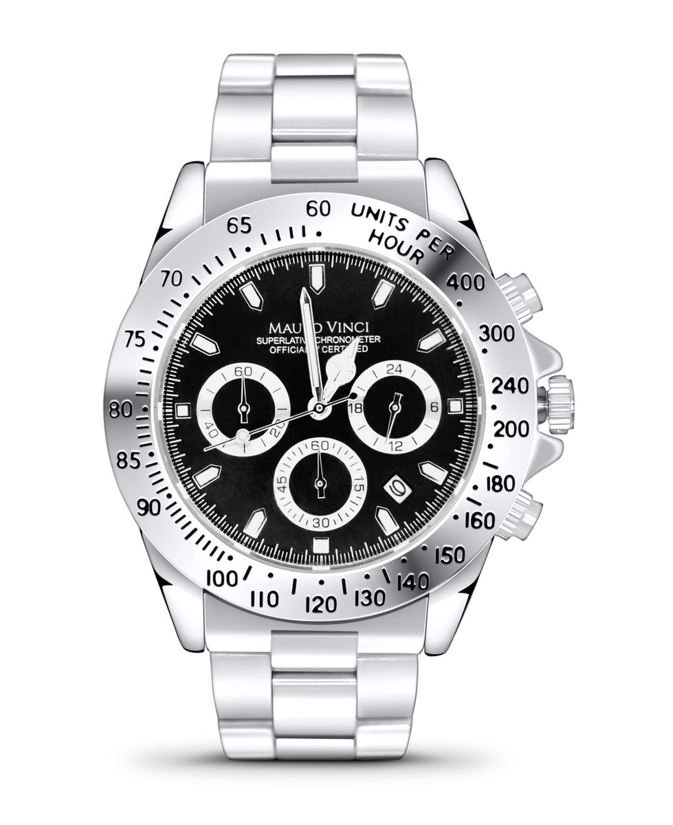Horloge heren staal met zwarte wijzerplaat Mauro vinci