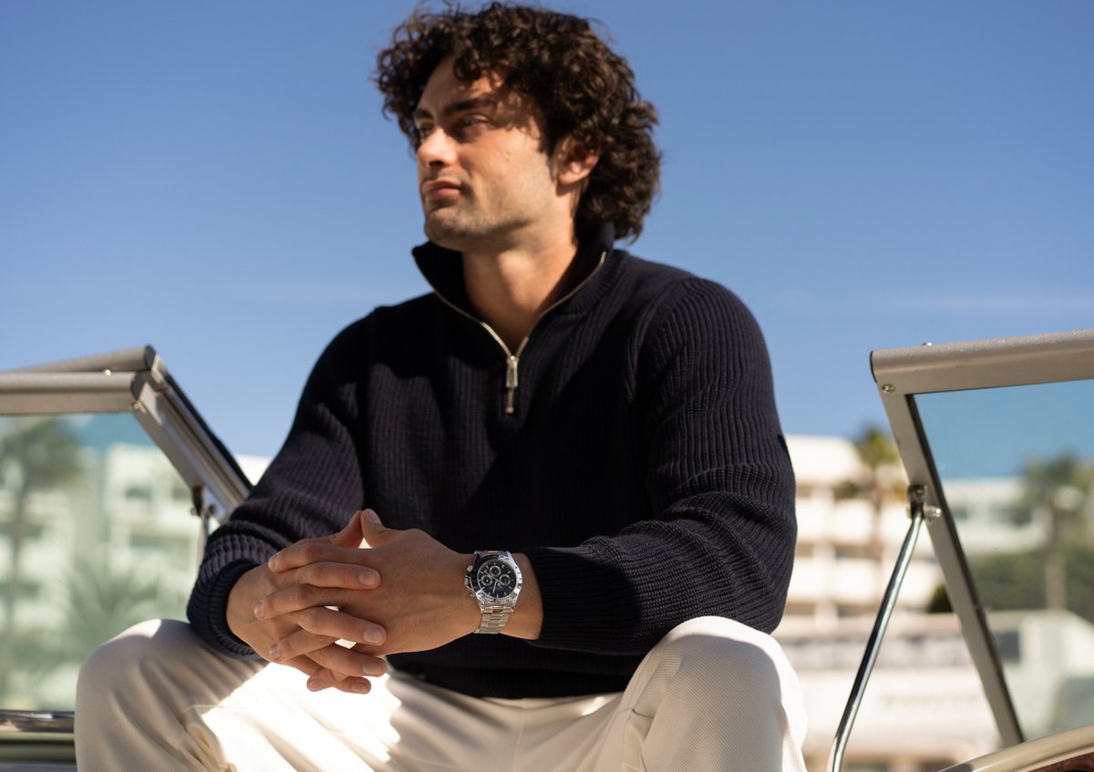 Horloge heren staal met zwarte wijzerplaat Mauro vinci