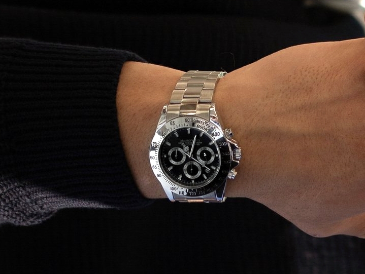 Horloge heren staal met zwarte wijzerplaat Mauro vinci