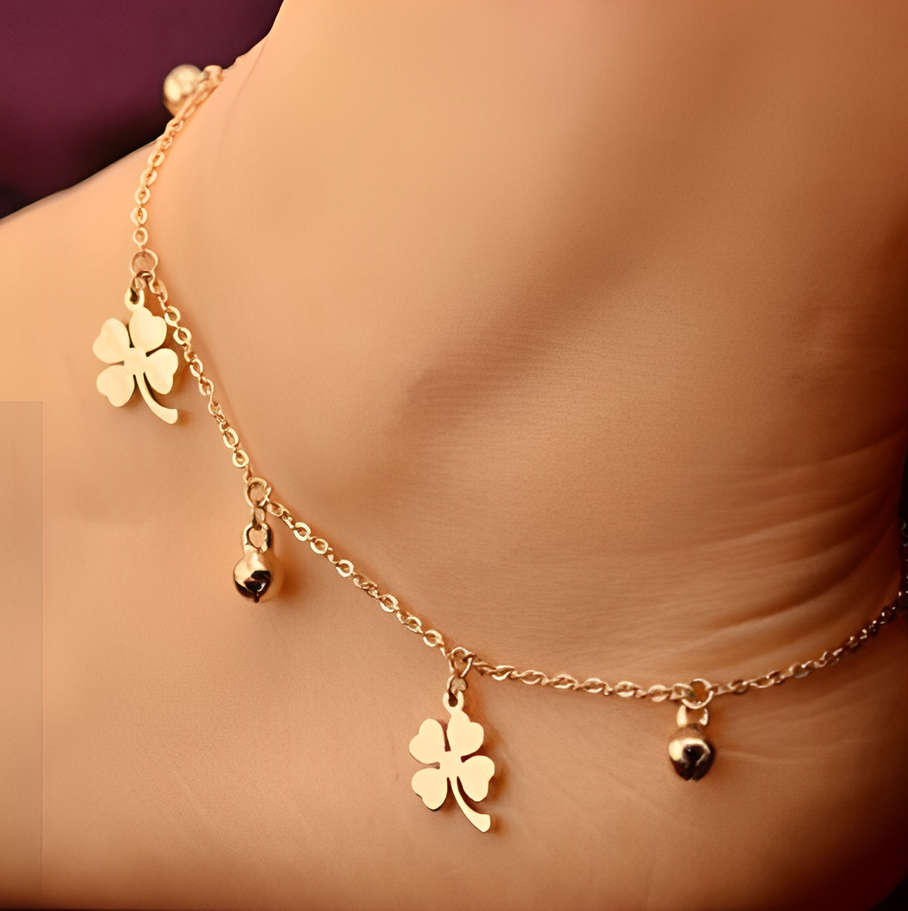 Klavertje vier armband / enkelband goud verguld