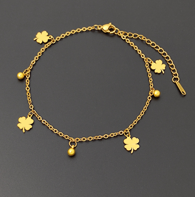 Klavertje vier armband / enkelband goud verguld