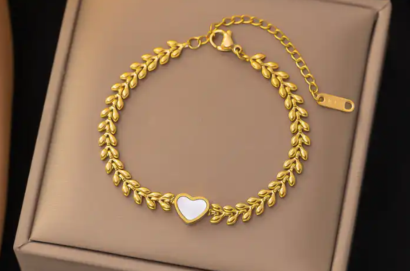 Luxe 14k vergulden armband patroon + hart bedel