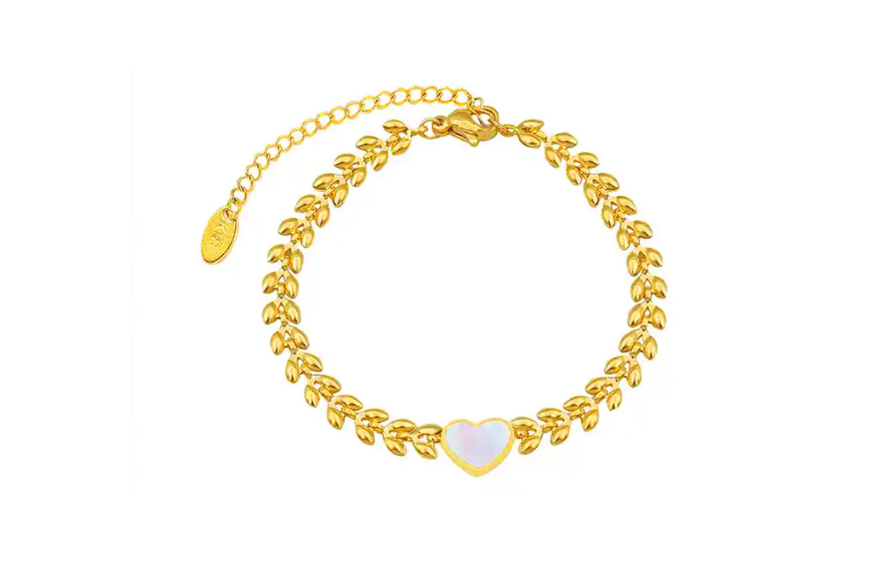 Luxe 14k vergulden armband patroon + hart bedel