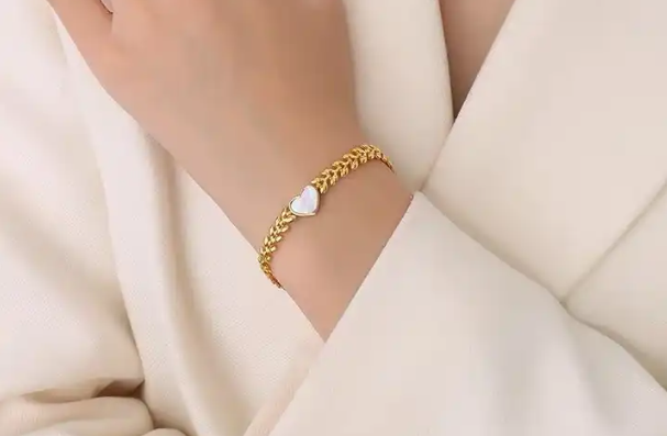 Luxe 14k vergulden armband patroon + hart bedel