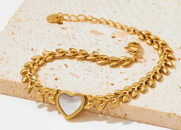 Luxe 14k vergulden armband patroon + hart bedel