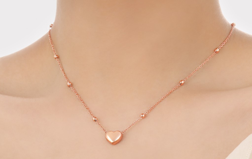 Rosékleurige Ketting met Hartjes Hanger